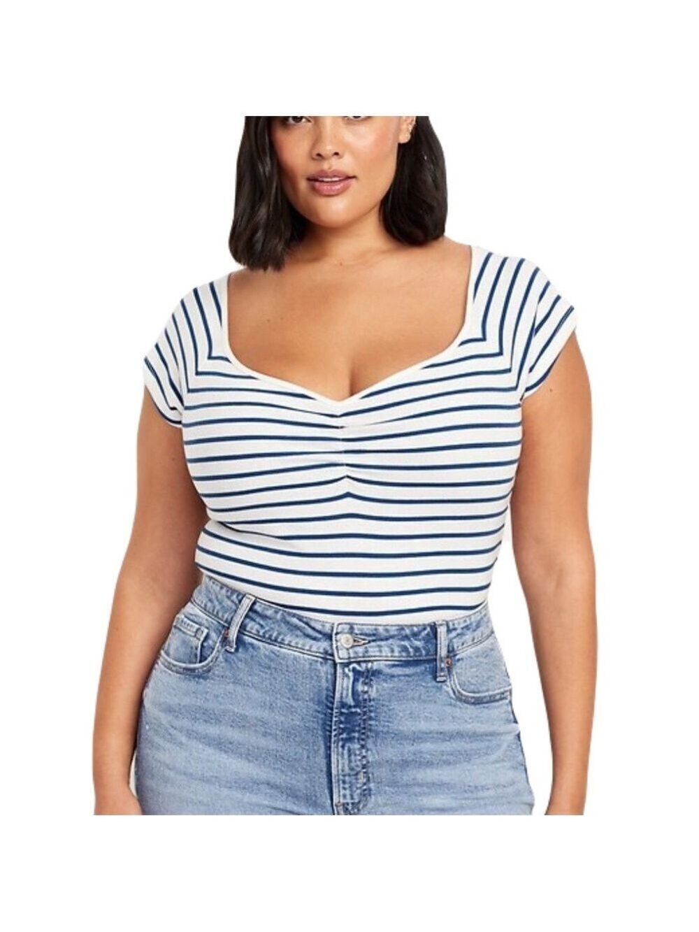 Old Navy Fitted Blue White Stripe Top Size 3X